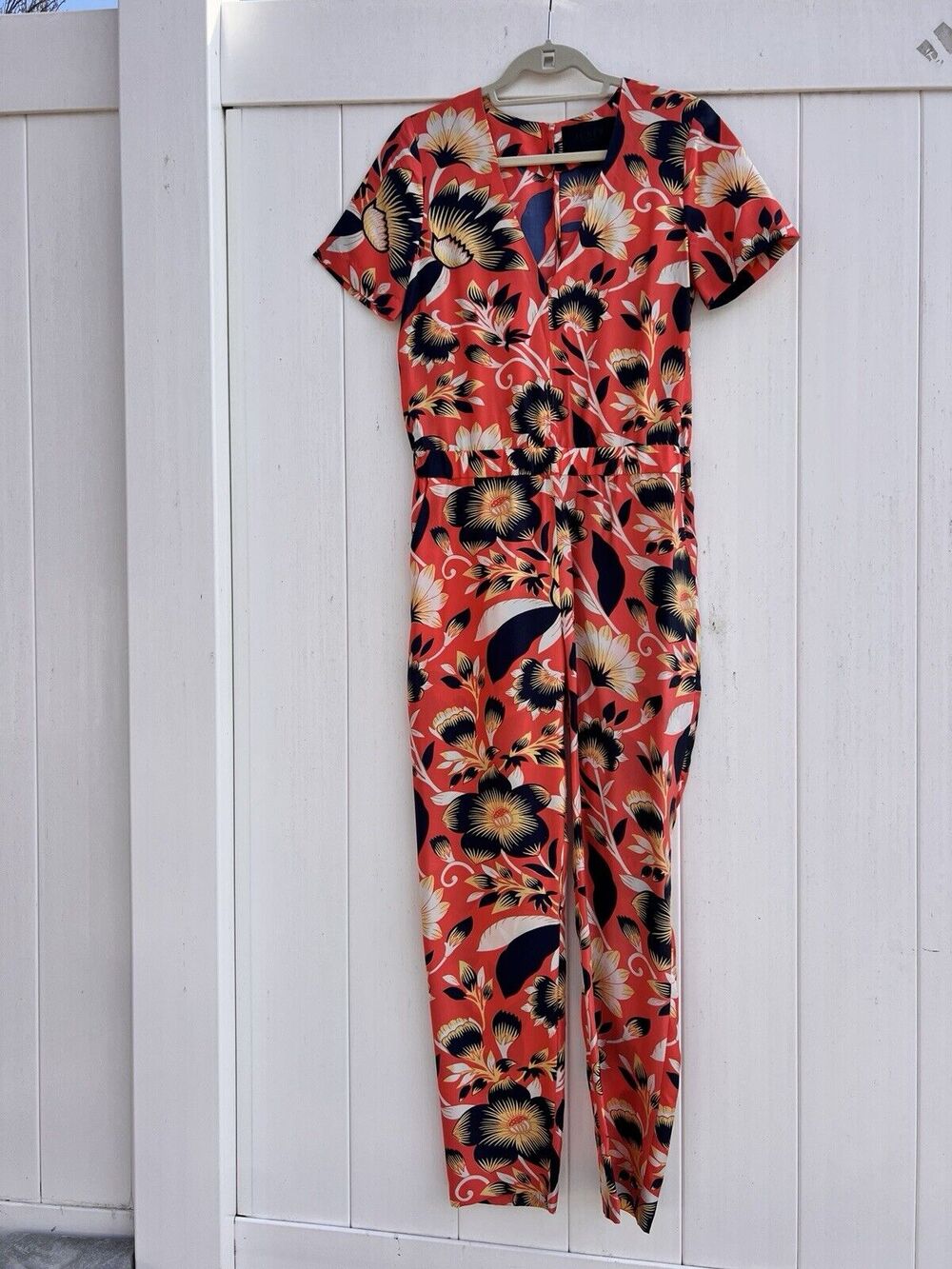 J Crew Collection Silk Jumpsuit womens 2 Hibiscus Floral Forest Fairy Whimsical